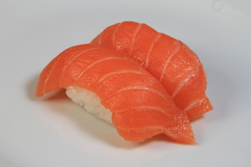 Salmon sushi on a White background