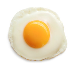 top view of sunny side fried egg isolated on white background