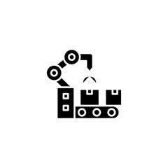 Conveyor robotics black icon concept. Conveyor robotics flat  vector symbol, sign, illustration.