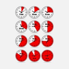 Red vector illustration set 2, increments from 5 to 60 seconds
