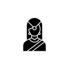 Indian traditional woman black icon concept. Indian traditional woman flat  vector symbol, sign, illustration.