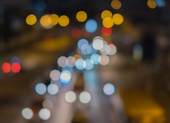 Colorful of traffic light at night. Blur road and bokeh background