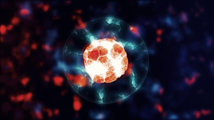 Cell mitosis. Cellular division of cell-like lifeform. Microbiology illustration of cells duplicating. Biology scientific concept of birth and life. UHD 4K