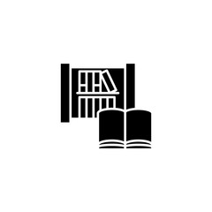 Fototapeta premium Library and books black icon concept. Library and books flat vector symbol, sign, illustration.