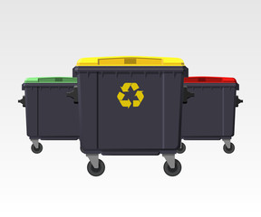 Different colors recycle bins isolated on white background. Flat style. Vector.