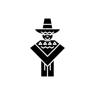 Mexican man black icon concept. Mexican man flat  vector symbol, sign, illustration.