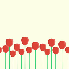 Seamless border with red tulips. Illustration in flat style. Vec
