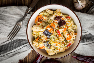 Risotto with chicken and vegetables.