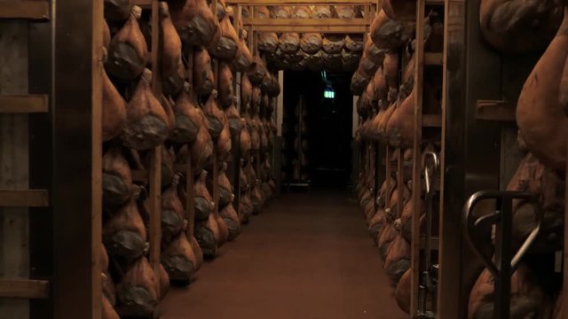 prosciutto, parma ham factory, hanging, ripening, seasoned