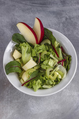 vegetarian salad in a plate, gray background, close-up,
