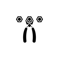 Pliers nuts black icon concept. Pliers nuts flat vector symbol, sign, illustration.