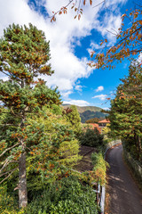 Fototapeta premium View of the mountain landscape, Hanoke, Japan. Copy space for text. Vertical.