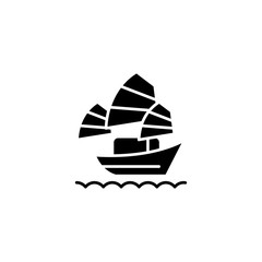 Sailing asian vessel black icon concept. Sailing asian vessel flat  vector symbol, sign, illustration.