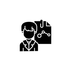 Seo analyst black icon concept. Seo analyst flat vector symbol, sign, illustration.