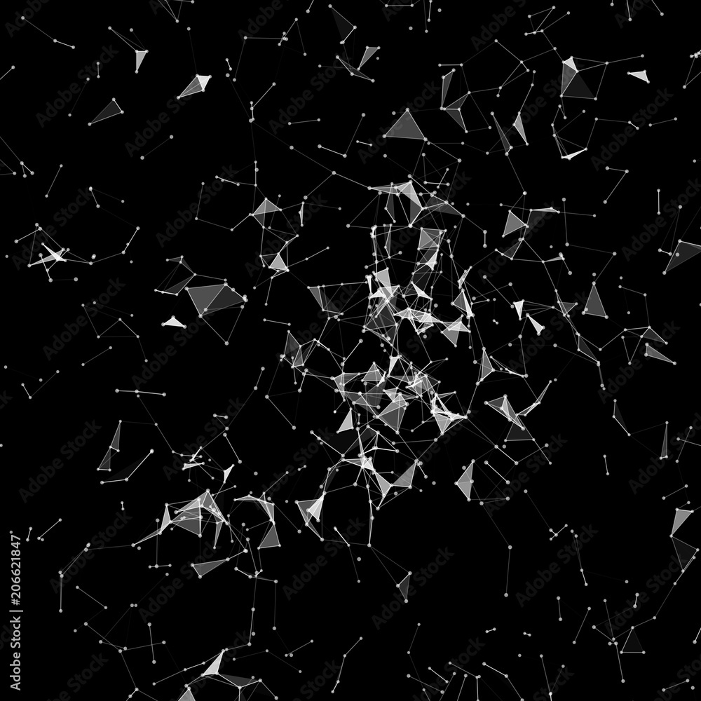 Aufkleber Abstract dark background. Explosion dots and lines. Vector illustration. Plexus effect.