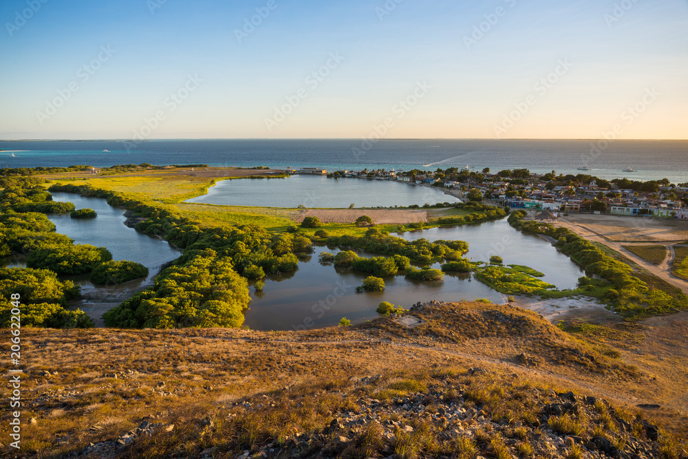 Wall mural view of gran roque island from a viewpoint on a hill, in los roques archipelago, venezuela