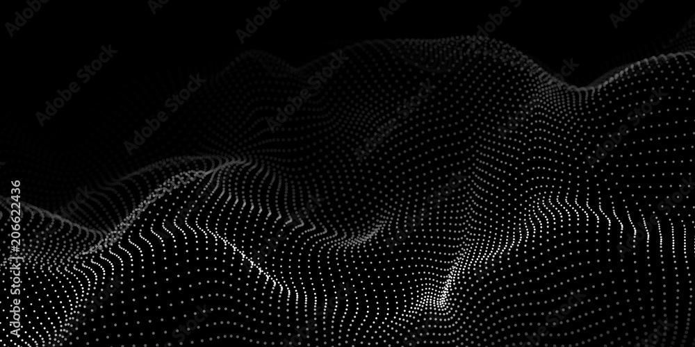 Aufkleber Wave of particles. Abstract background with a dynamic wave. Big data. Vector illustration.