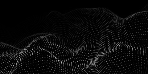 Wave of particles. Abstract background with a dynamic wave. Big data. Vector illustration. © Oleksii