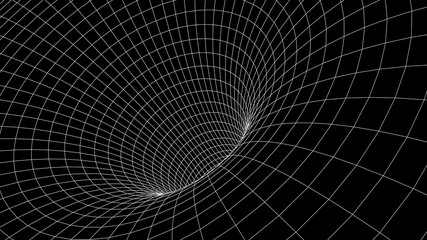Tunnel or wormhole. Abstract Wormhole Science. 3D tunnel grid.Wireframe 3D surface tunnel.Grid texture