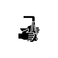 Washing hands black icon concept. Washing hands flat  vector symbol, sign, illustration.