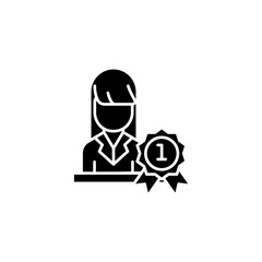 Woman leader black icon concept. Woman leader flat  vector symbol, sign, illustration.