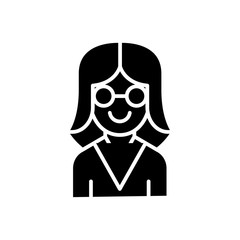 Woman scientist black icon concept. Woman scientist flat  vector symbol, sign, illustration.