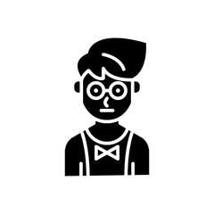 Young waiter black icon concept. Young waiter flat  vector symbol, sign, illustration.