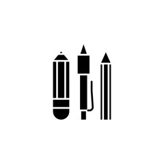 Stationery, pen, pencil black icon concept. Stationery, pen, pencil flat  vector symbol, sign, illustration.