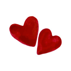 Textured grange red hearts. Love symbol isolated on white background. Valentine Day card. Vector illustration.