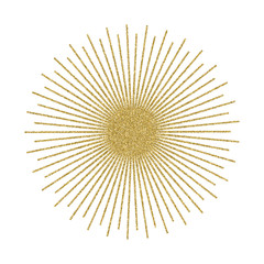 Abstract golden sunburst on white background. Vintage sun burst design element. Geometric shape, light ray