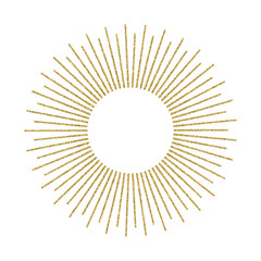 Abstract golden sunburst on white background. Vintage sun burst design element. Geometric shape, light ray. Vector illustration.