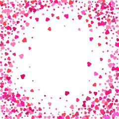 Valentines Day background. Confetti hearts petals falling. Heart shapes isolated on transparent background. Love concept.