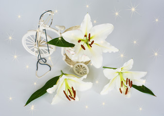 flowers lilies adorned with stones and different decorations. 