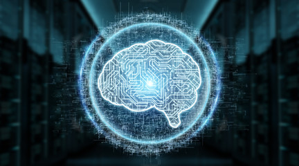 Digital artificial intelligence icon hologram 3D rendering