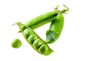 Raw fresh green pea isolated on white