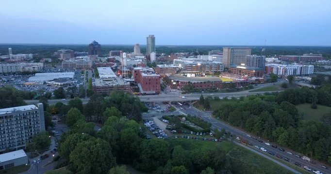 Over Durham North Carolina Downtown City Skyline at Dusk