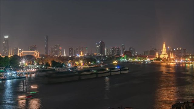 4K Timelapse Sequence of Bangkok, Thailand - The Chao Phraya River at night