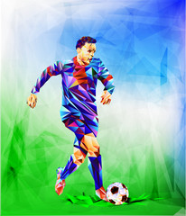 Soccer player the background of the stadium FIFA world cup. Welcome to Russia. Football player in Russia 2018. Fool colour vector illustration in flat style isolated on white background.