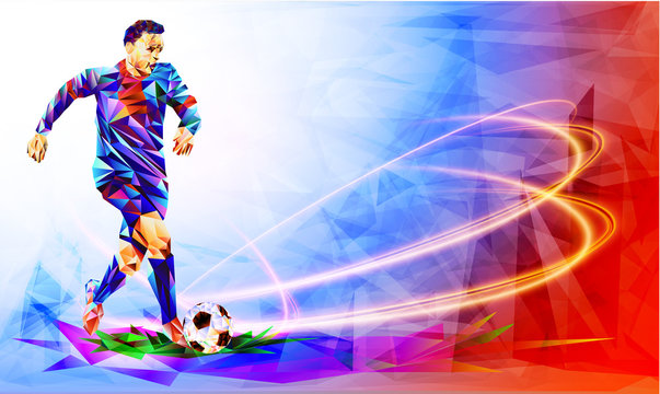 Soccer player the background of the stadium FIFA world cup. Welcome to Russia. Football player in Russia 2018. Fool colour vector illustration