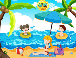Obraz na płótnie Canvas A Family Summer Holiday at Beach
