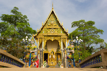 Fototapeta na wymiar Wat Plai Laem Temple in Koh Samui, Thailand. Buddhism religion architecture building. Sightseeing tour, iconic landmark concept