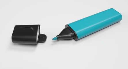 3D rendering - blue highlighter pen isolated on white background.