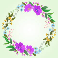 Beautiful wreath flowers design for greeting card.