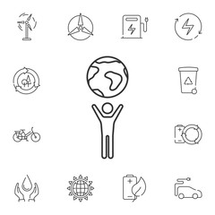 Figure holding planet earth icon. Simple element illustration. Figure holding planet earth symbol design from Ecology collection set. Can be used in web and mobile