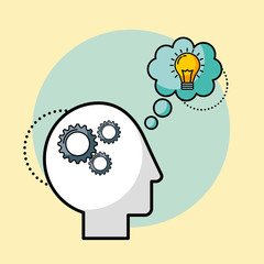 silhouette man gears brain idea creativity vector illustration