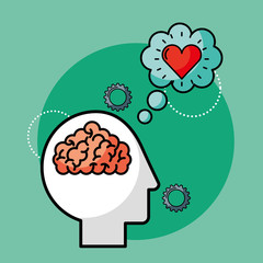 silhouette man brain love creative idea vector illustration