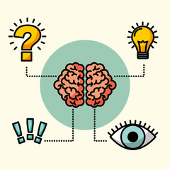 brain creative idea eye think exclamation question vector illustration