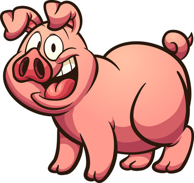 Happy Cartoon Pig With Big Smile. Vector Clip Art Illustration With Simple Gradients. All In A Single Layer. 