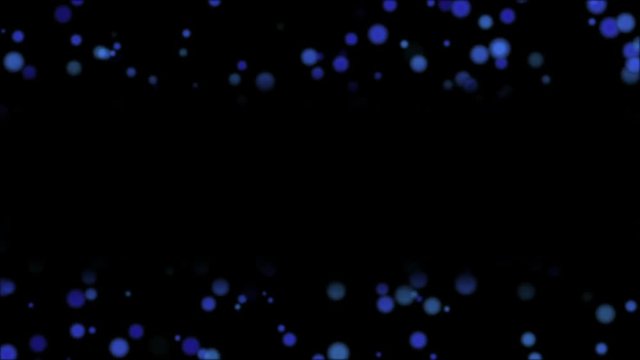 Intro screen template with vivid blue bokeh particles and space for title on black background.  Dynamic defocused sparkles moving and forming a frame. Animation, abstract illustration, seamless loop
