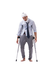 Injured businessman isolated on white background